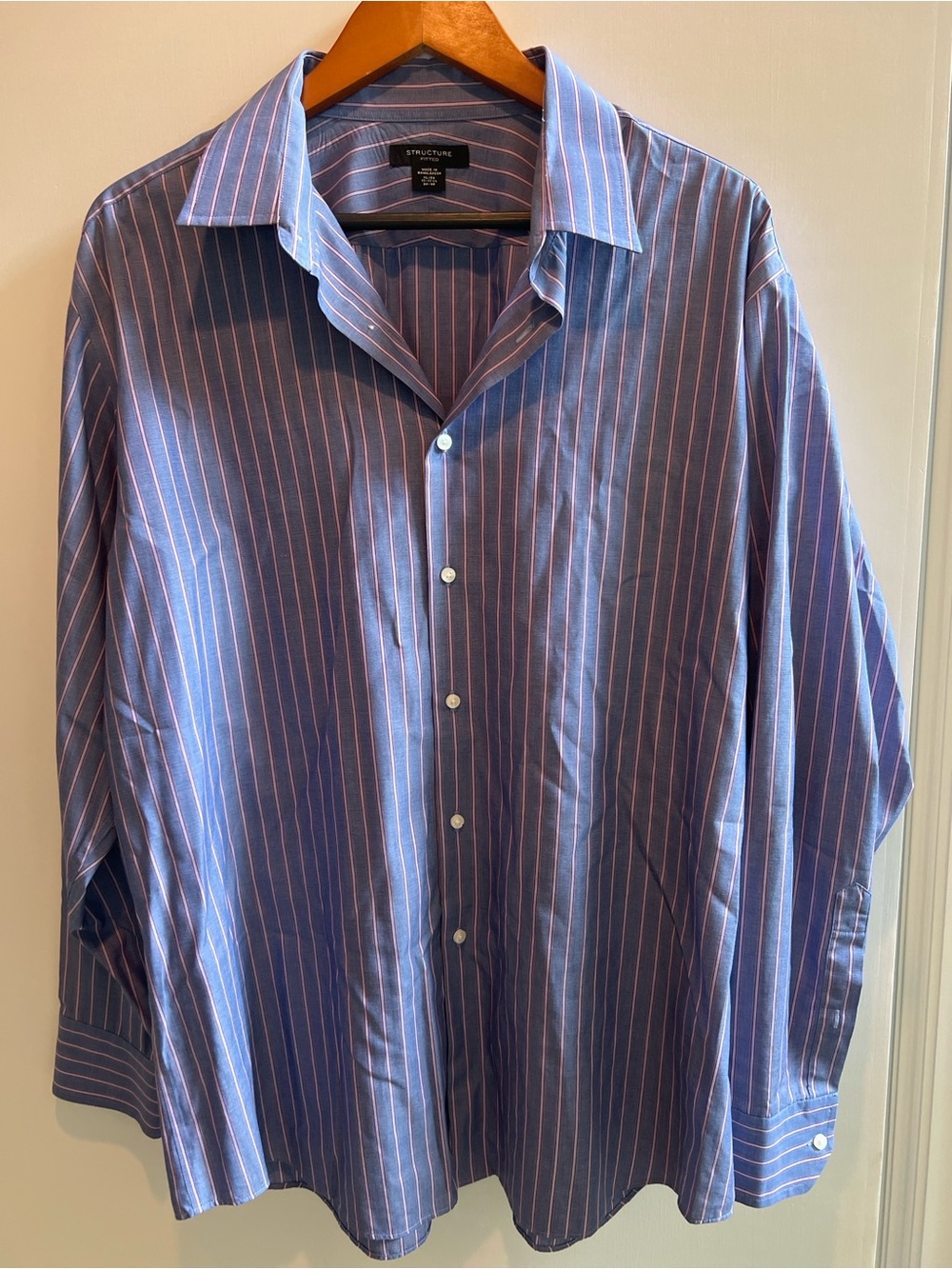 Structure Blue Dress Shirt with Pink Pinstripes